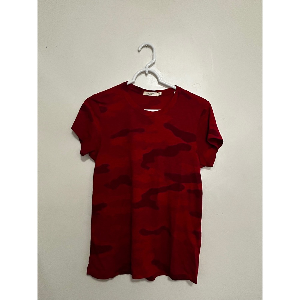 Rag & Bone Red Camo Pima Cotton Short Sleeve Crew Neck Tee Shirt Womens Small